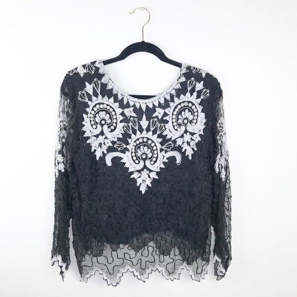 Vintage‎ sequin beaded silk blouse - Picture 1 of 4